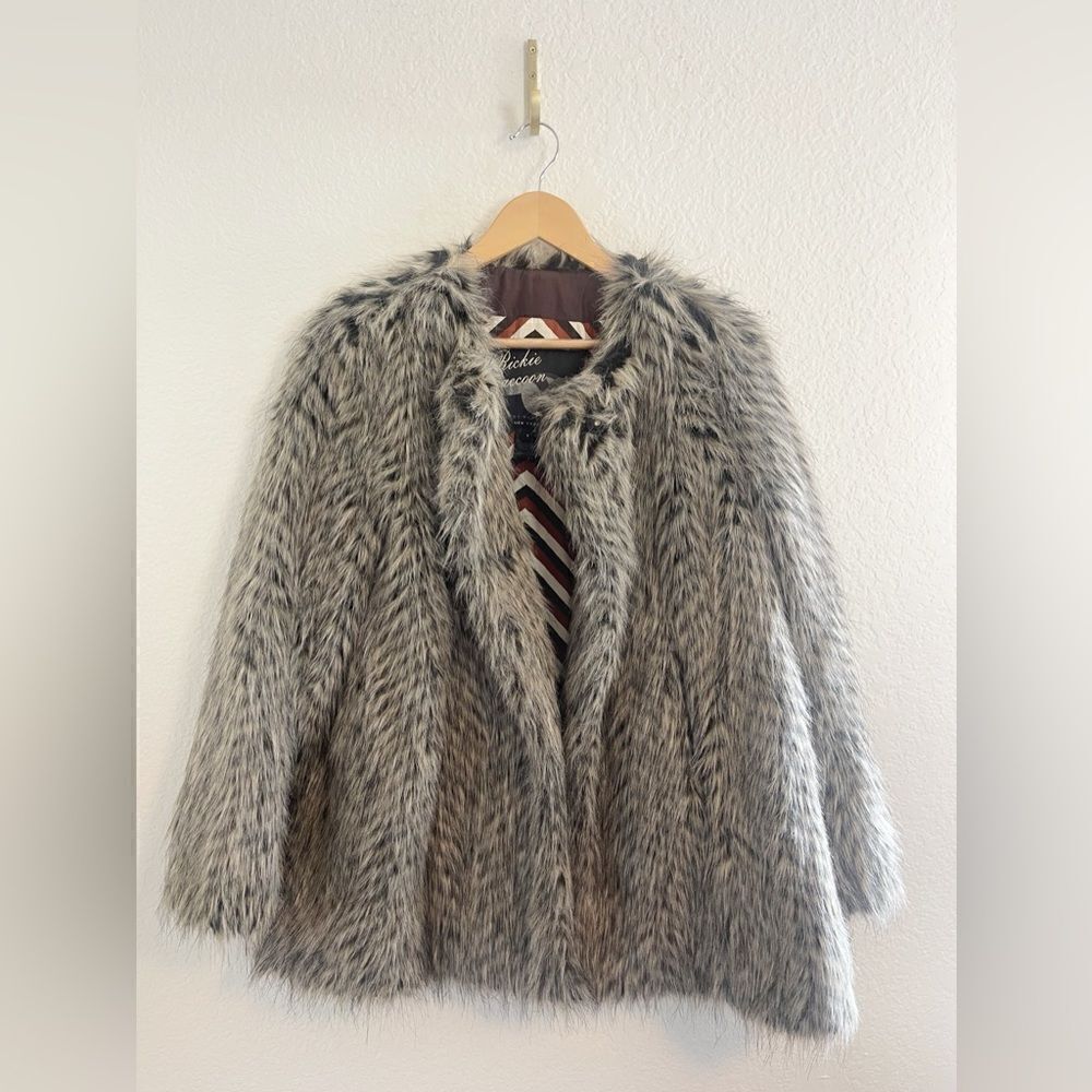 Marc By Marc Jacobs Rickie Raccoon Womens Small Faux Fur Coat Button Up $698